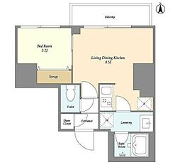 クラリティア西日暮里 9階1LDKの間取り