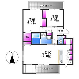 Helena　GARDEN玉串元町III 2階2LDKの間取り
