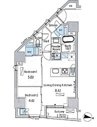 バウスフラッツ品川キャナルサイド 2LDKの間取図画像