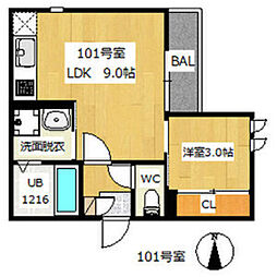 GRANDTIC宝塚 1LDKの間取図画像