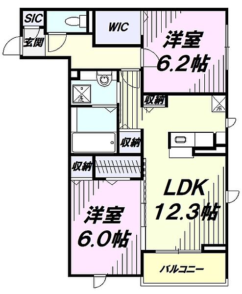 東京都福生市加美平２丁目(賃貸アパート2LDK・2階・60.22㎡)の写真 その2