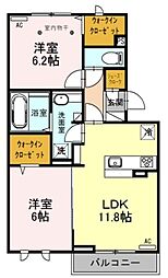 ロイジェントパークス レイクタウン II G 2階2LDKの間取り