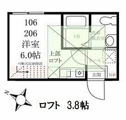 ハーミットクラブハウス梶ヶ谷B ワンルームの間取図画像