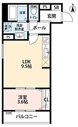 リーブルファイン越谷東大沢 1LDKの間取図画像