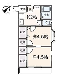 ビアンカ平和台 1階2Kの間取り