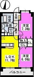 ウエストキーファー2 2LDKの間取図画像