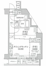 アイルプレミアム東京押上ノース 7階2DKの間取り