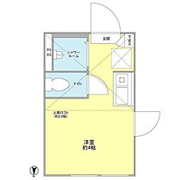 東急目黒線 不動前駅 徒歩7分の賃貸アパート 2階ワンルームの間取り