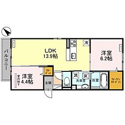 南海線 湊駅 徒歩13分の賃貸アパート 2階2LDKの間取り