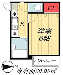 都営新宿線 篠崎駅 徒歩5分の賃貸アパート 3階1Kの間取り