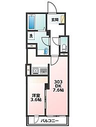 アローマ王子本町303 1DKの間取図画像