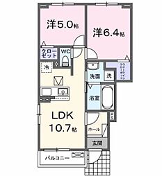 JR中央線 立川駅 バス40分 三ツ木下車 徒歩5分の賃貸アパート 1階2LDKの間取り