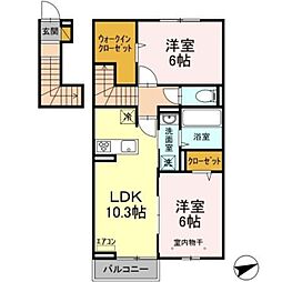 ライハ 2階2LDKの間取り