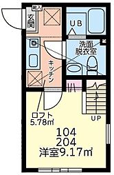 デンプシーヒル 1Kの間取図画像