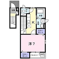 ブルーハーベストII 2階1Kの間取り