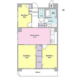 弦巻DSハイム 3DKの間取図画像