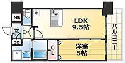 プレサンス三宮東フィール 14階1DKの間取り