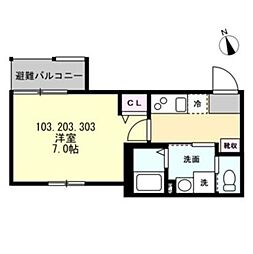 ベイルーム海老名ラフィネ 1Kの間取図画像