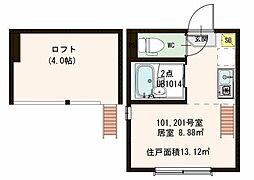 Stage 赤羽西 1階ワンルームの間取り