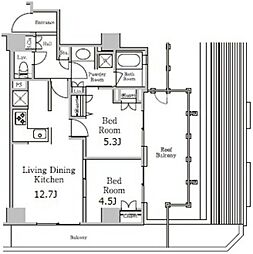 レジディア千駄木 5階2LDKの間取り