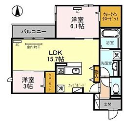 近鉄南大阪線 針中野駅 徒歩9分の賃貸アパート 1階2LDKの間取り