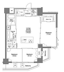 東急東横線 祐天寺駅 徒歩2分の賃貸マンション 7階3LDKの間取り
