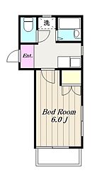 小田急小田原線 相模大野駅 徒歩2分の賃貸マンション 2階1Kの間取り