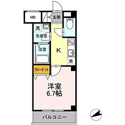 SUN RESIDENCE 3階1Kの間取り