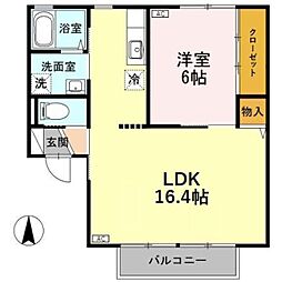 セジュールジェントリーB 1LDKの間取図画像