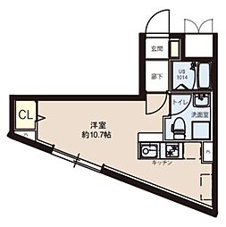 レピュア竹ノ塚レジデンス 3階ワンルームの間取り