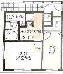 土筆荘 2階2Kの間取り