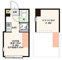 ハーモニーテラス中十条III 1階ワンルームの間取り