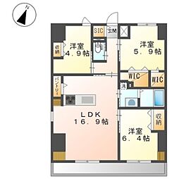 ワシンレジデンス 9階3LDKの間取り
