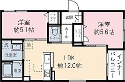 仮称鈴谷2丁目レジデンス 1階2LDKの間取り
