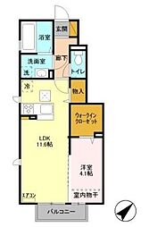 ラ・リアン C・D D棟 1階1LDKの間取り