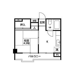 レジデンス川島 3階1Kの間取り