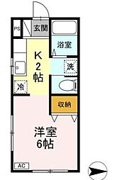 ハーミテージ 1Kの間取図画像