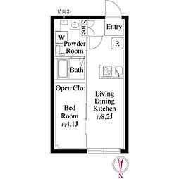 センプリーチェ西日暮里 3階1LDKの間取り