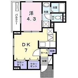 Villa HR 1階1DKの間取り