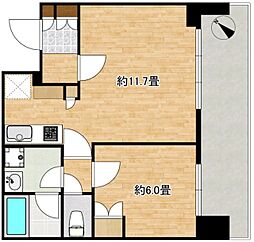 ブリリアタワー浜離宮 18階1LDKの間取り