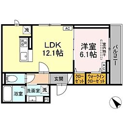 D Paina 登戸2 1LDKの間取図画像