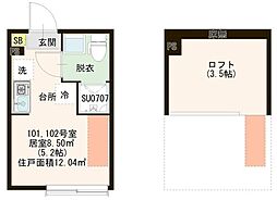 パストラルときわ台 1階ワンルームの間取り