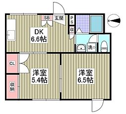 桜井マンション 1階2DKの間取り