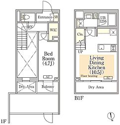 イプセ神楽坂 1階1LDKの間取り