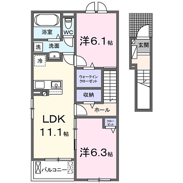 大阪府泉佐野市鶴原(賃貸アパート2LDK・2階・58.60㎡)の写真 その2