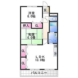 JR紀勢本線 海南駅 徒歩35分の賃貸マンション 3階2LDKの間取り