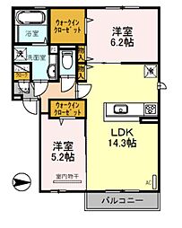 ノア・パークくさべB棟 2LDKの間取図画像