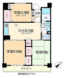 UR都市機構越中島三丁目ハイツ1号棟 3LDKの間取図画像