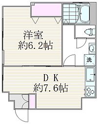 メタセコイヤマンション 2階1DKの間取り
