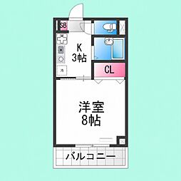 アネックス2号館 1Kの間取図画像